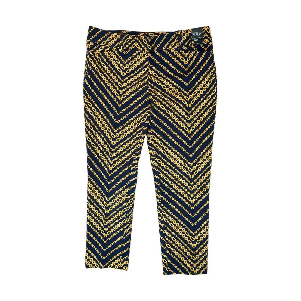 NWT New York & Company Navy Golden Chain Link Printed cropped Pants MSRP $65